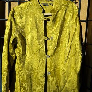 Chico’s Jacquard Mandarin Jacket Size 1 Chartreuse Asian Inspired Statement